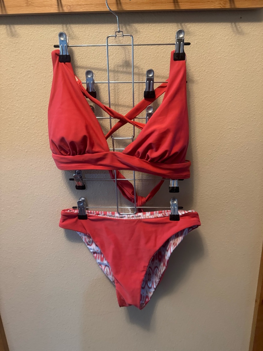 Reversible Bottom  Clay Red Bikini Set with Crisscross Back